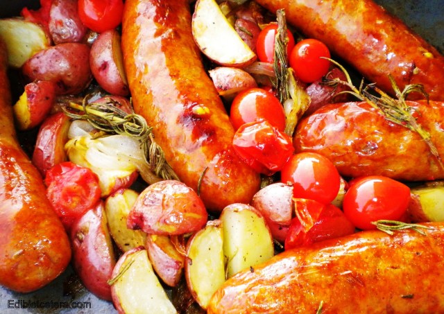 BLOG sausages roasted with rosemary potatoes and tomatoes 003