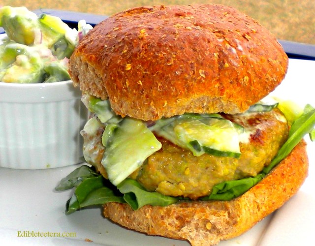 Chicken Edemame Burger with Avocado Cucumber Relish