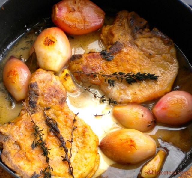 Pork Chops with Shallots, Sherry Vinegar  & Thyme