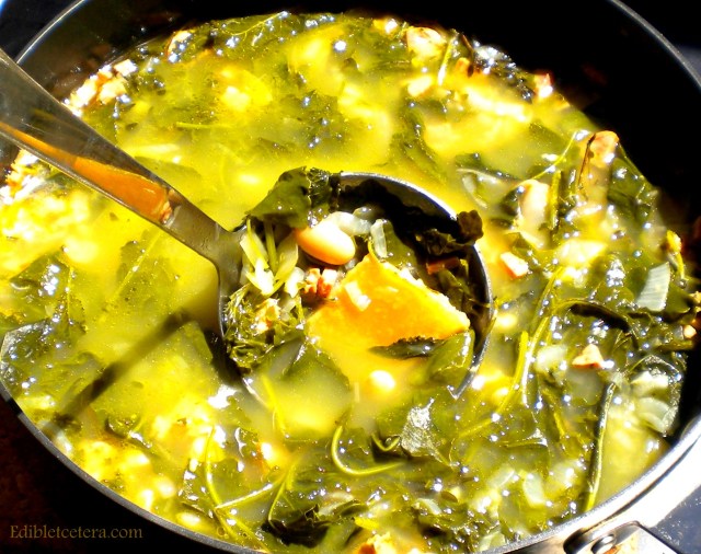 Tuscan Kale Soup with White Beans, Spicy Sausage & Parmesan Rinds