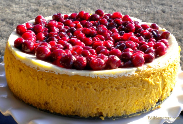 Pumpkin & Grand Marnier Cheesecake with Glazed Cranberries